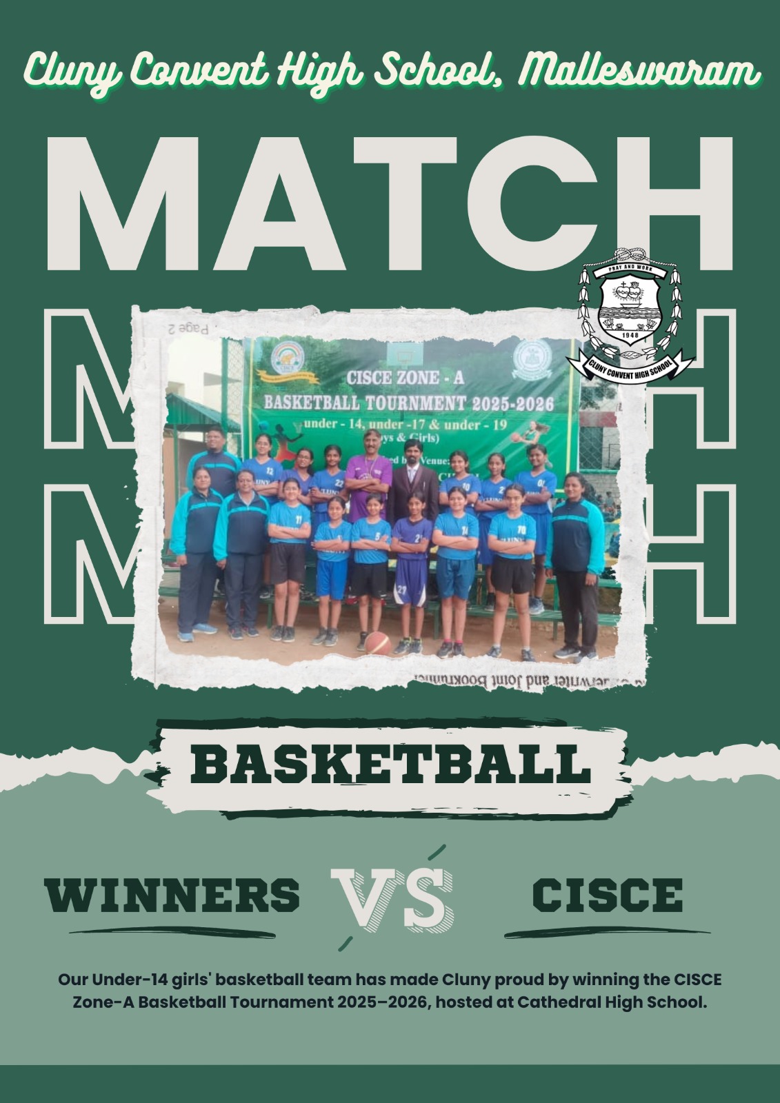 U-14 CISCE ZONE A BASKETBALL WINNERS